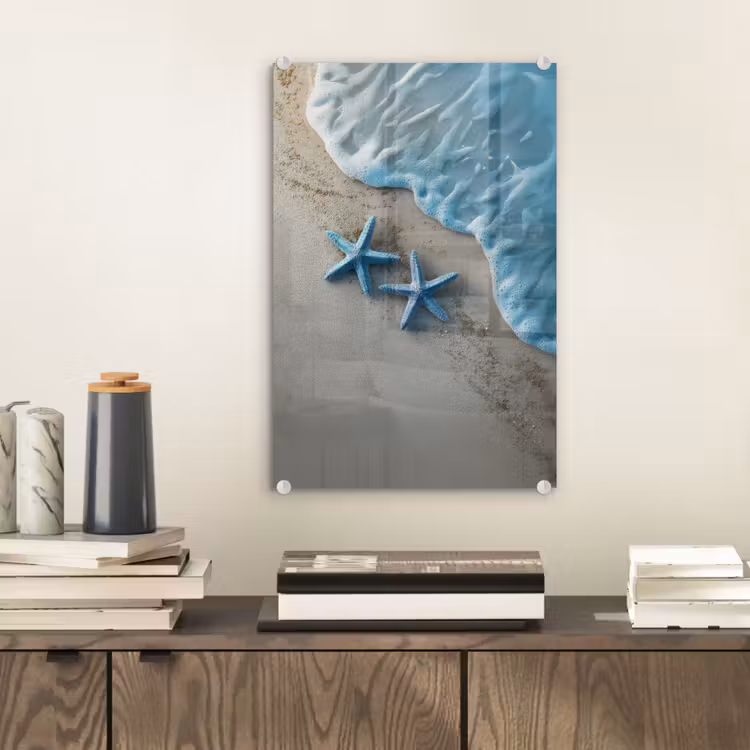 Glas schilderij - Zeesterren - Zand - Zee - Blauw — 2