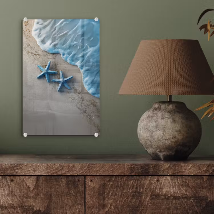 Glas schilderij - Zeesterren - Zand - Zee - Blauw — 4