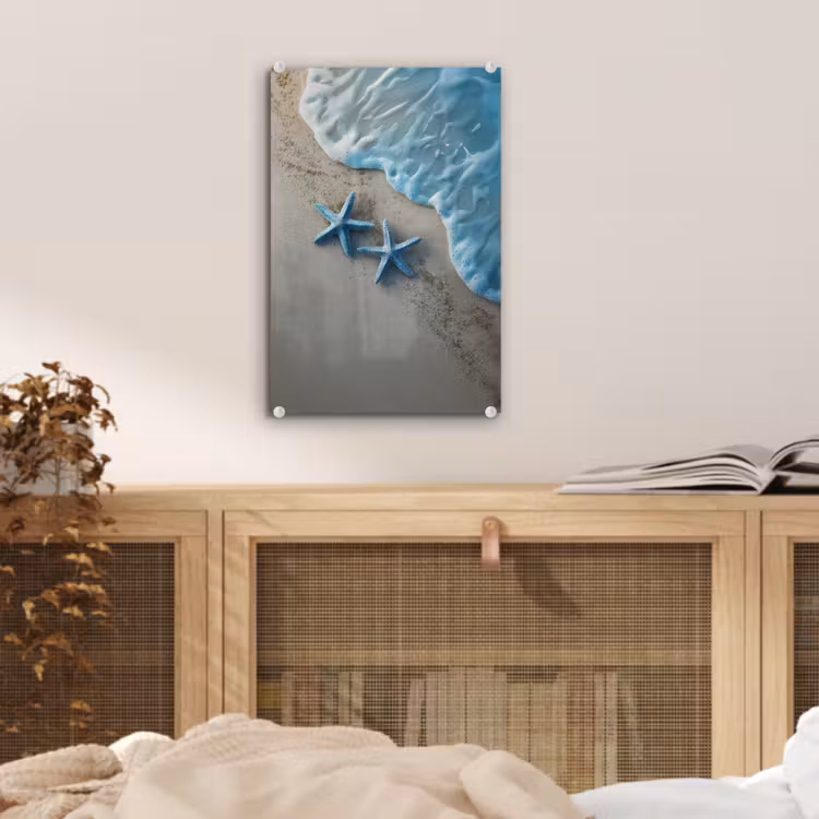Glas schilderij - Zeesterren - Zand - Zee - Blauw — 5