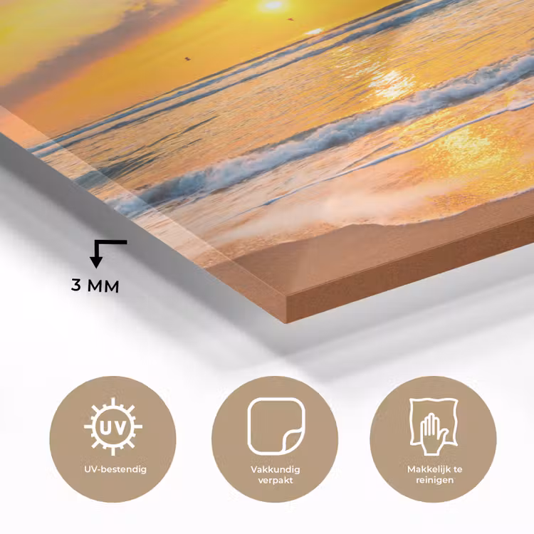 Glas schilderij - Zonsondergang - Strand - Zee - Wolken - Oranje — 3