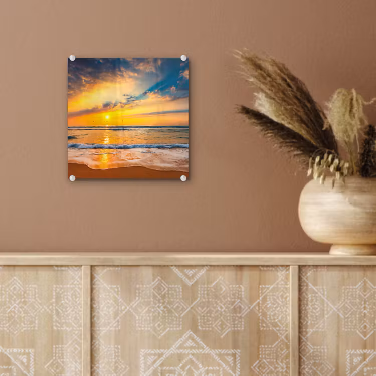 Glas schilderij - Zonsondergang - Strand - Zee - Wolken - Oranje — 6