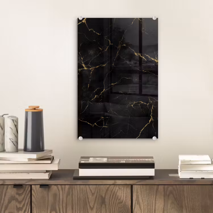 Glas schilderij - Zwart marmer - Gouden aders - Klassiek — 2