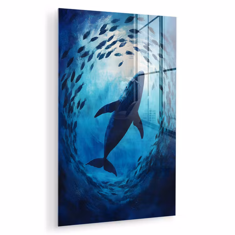 Glas schilderij - Walvis - Vissen - Donkerblauw — 1
