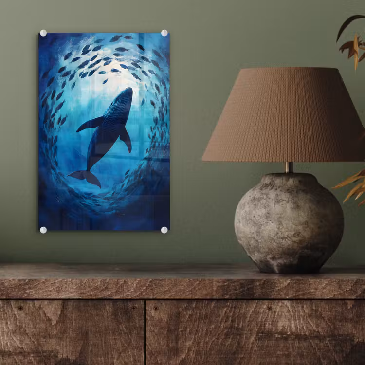 Glas schilderij - Walvis - Vissen - Donkerblauw — 4