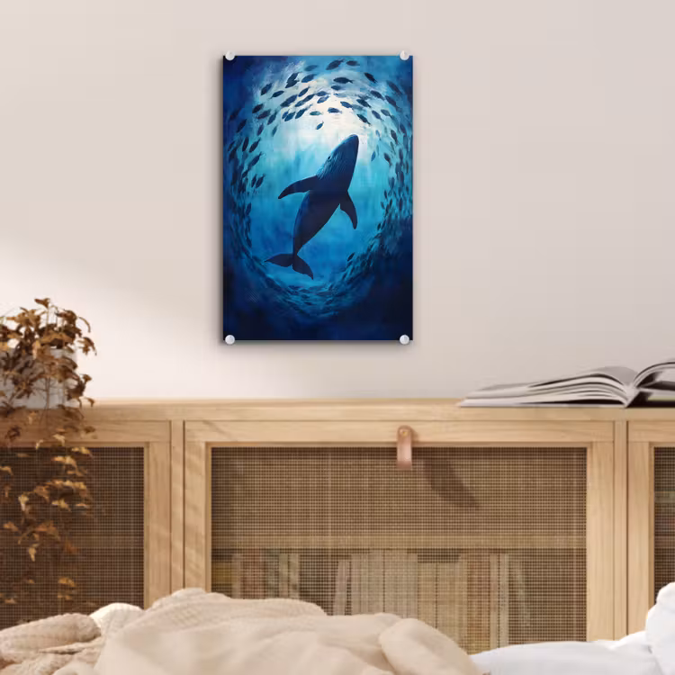 Glas schilderij - Walvis - Vissen - Donkerblauw — 5