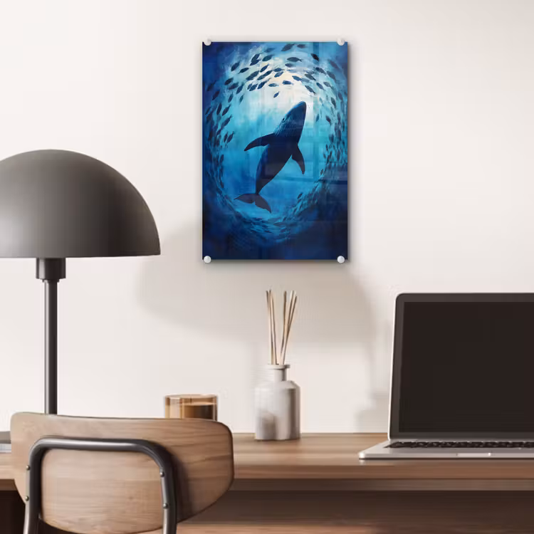 Glas schilderij - Walvis - Vissen - Donkerblauw — 7