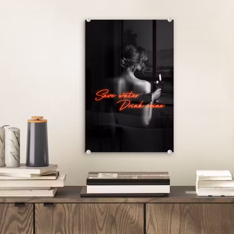 Glas schilderij - Wijn - Vrouw - Neon - Quote — 2