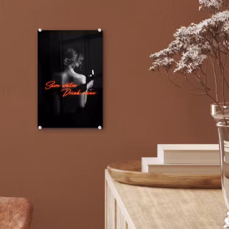 Glas schilderij - Wijn - Vrouw - Neon - Quote — 6