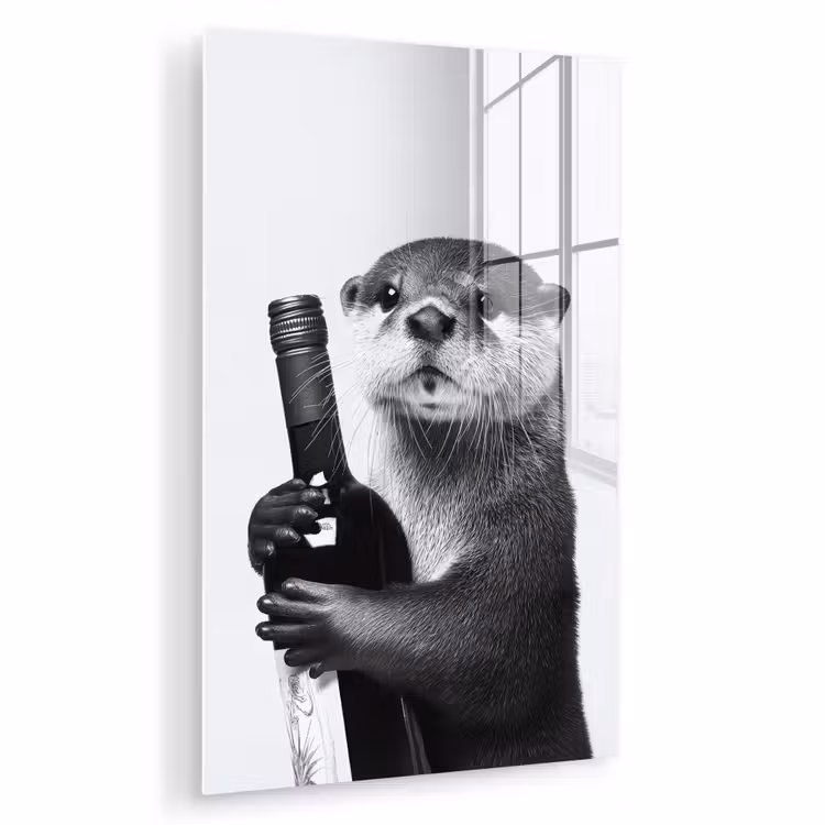 Glas schilderij - Wijnfles - Otter - Zwart — 1