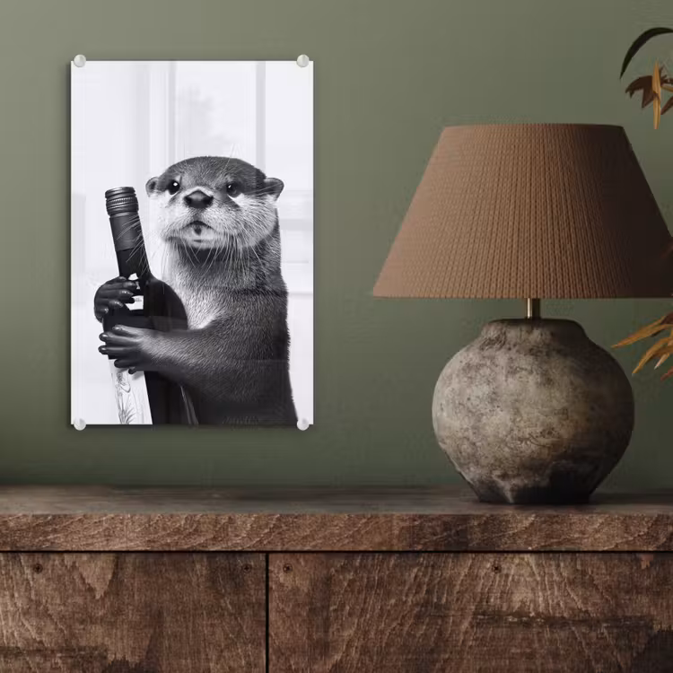 Glas schilderij - Wijnfles - Otter - Zwart — 4