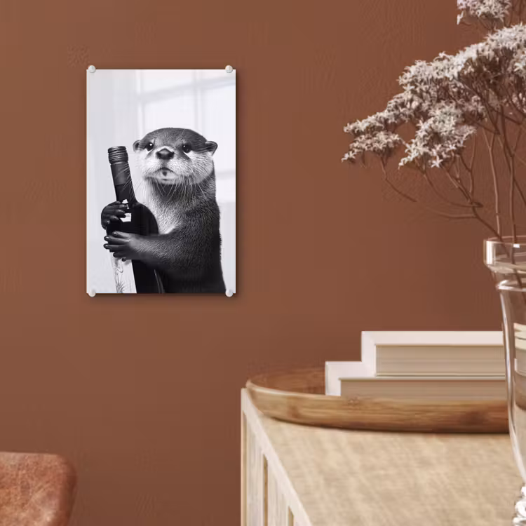 Glas schilderij - Wijnfles - Otter - Zwart — 6