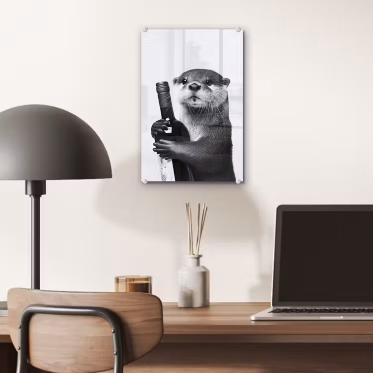 Glas schilderij - Wijnfles - Otter - Zwart — 7