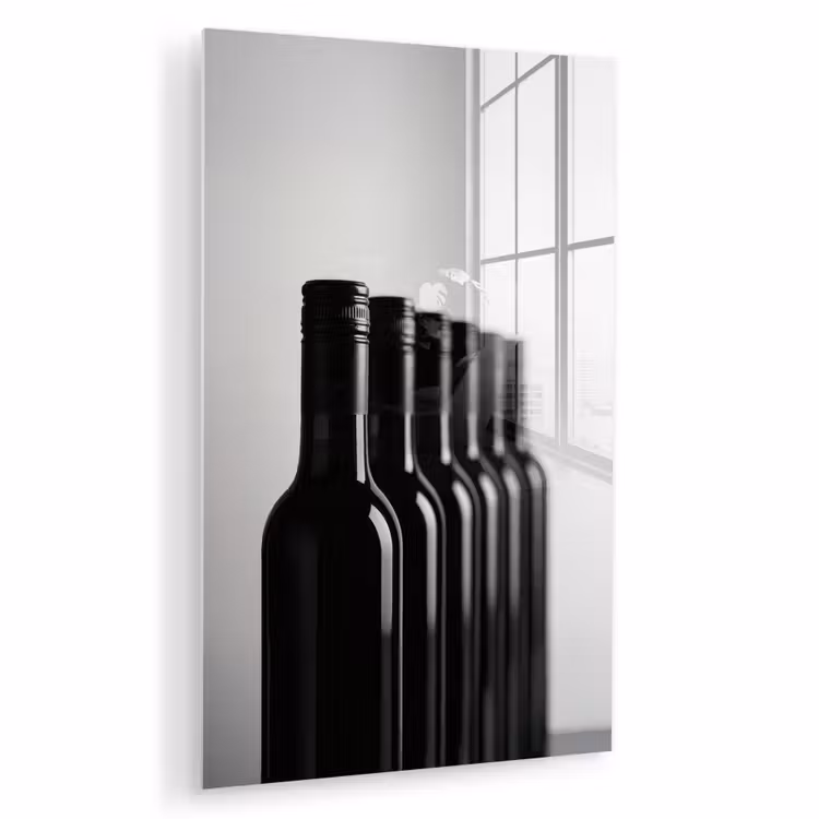 Glas schilderij - Wijnflessen - Zwart - Minimalistisch — 1