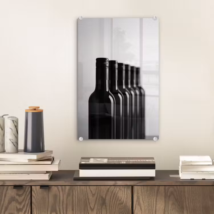 Glas schilderij - Wijnflessen - Zwart - Minimalistisch — 2