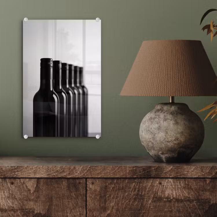 Glas schilderij - Wijnflessen - Zwart - Minimalistisch — 4