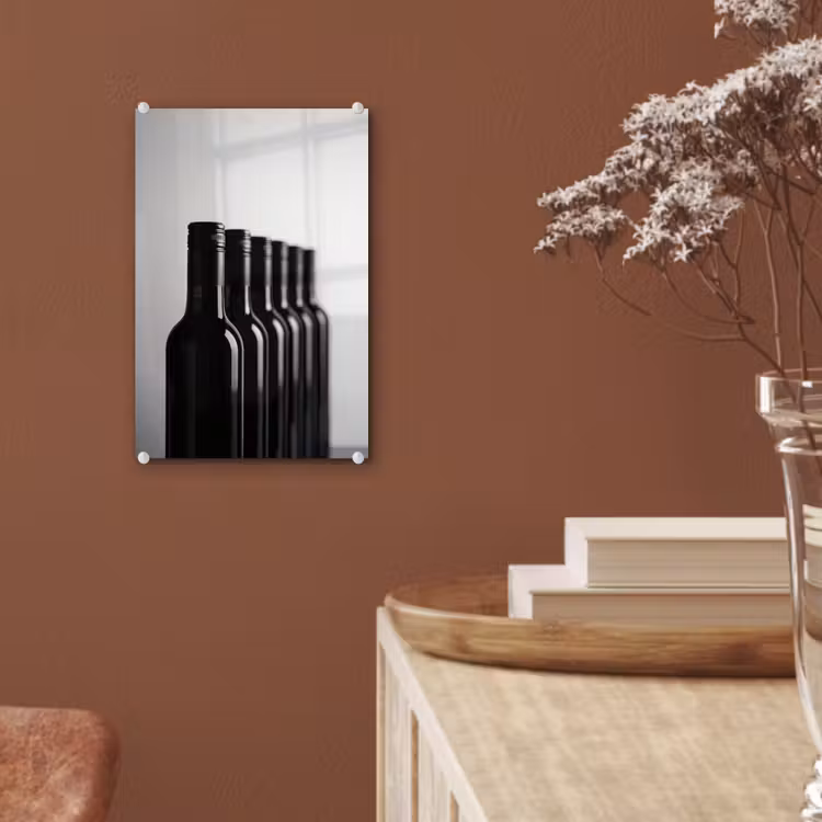 Glas schilderij - Wijnflessen - Zwart - Minimalistisch — 6