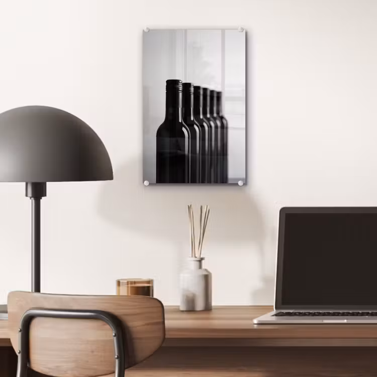 Glas schilderij - Wijnflessen - Zwart - Minimalistisch — 7