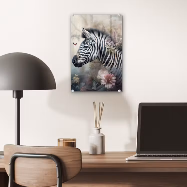 Glas schilderij - Zebra - Wilde dieren - Vlinder - Bloemen — 7