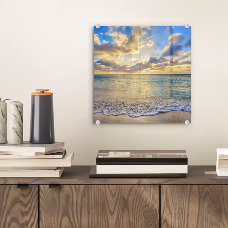 Glas schilderij - Zee - Strand - Wolken - Zon — 2