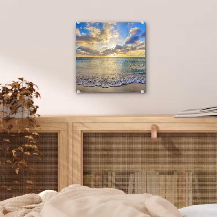 Glas schilderij - Zee - Strand - Wolken - Zon — 5