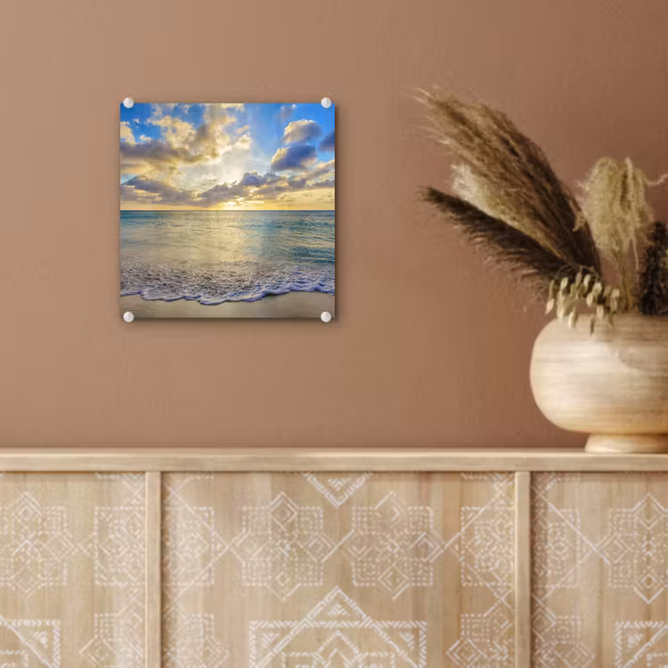 Glas schilderij - Zee - Strand - Wolken - Zon — 6