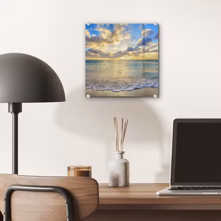 Glas schilderij - Zee - Strand - Wolken - Zon — 7