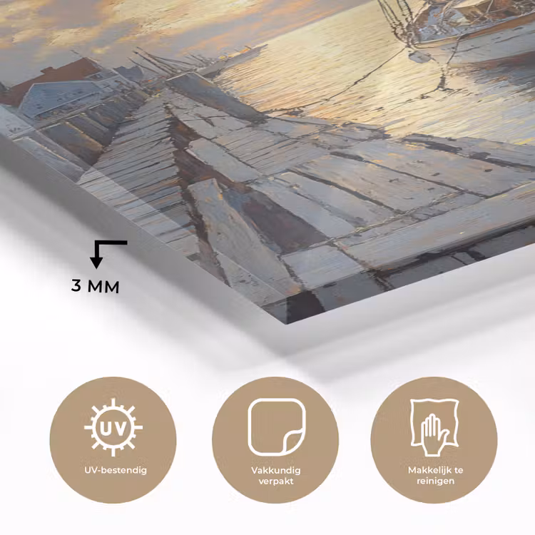Glas schilderij - Zeilboot - Zon - Pier - Hout — 3