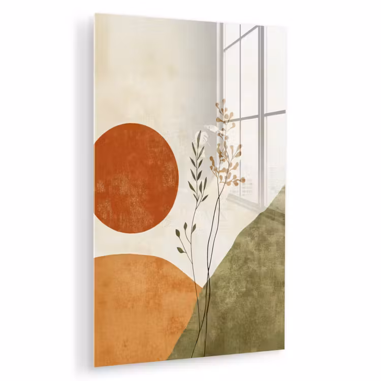 Glas schilderij - Zon - Abstract - Takken - Oranje — 1