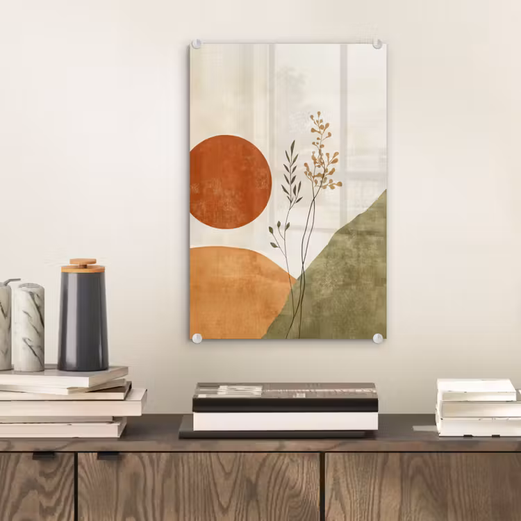 Glas schilderij - Zon - Abstract - Takken - Oranje — 2