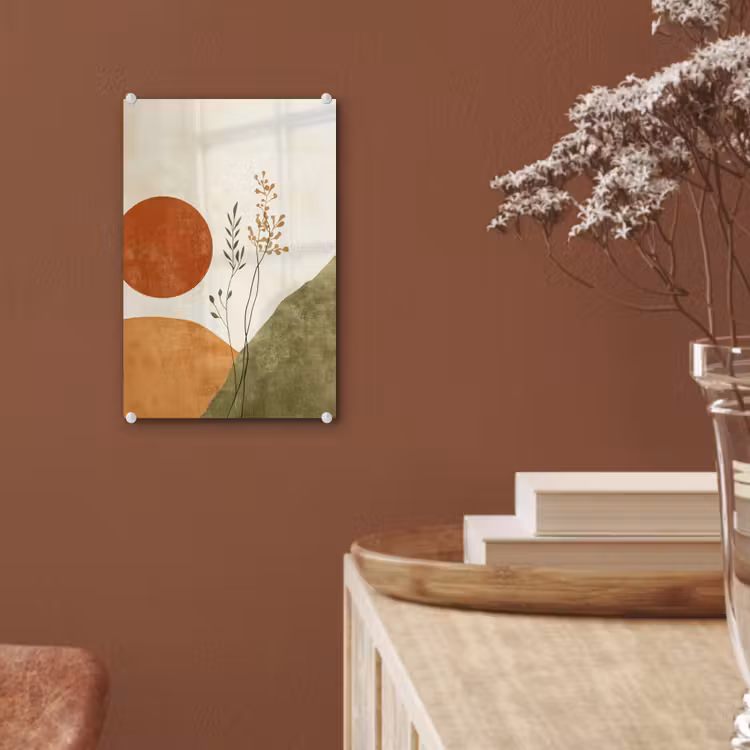 Glas schilderij - Zon - Abstract - Takken - Oranje — 6