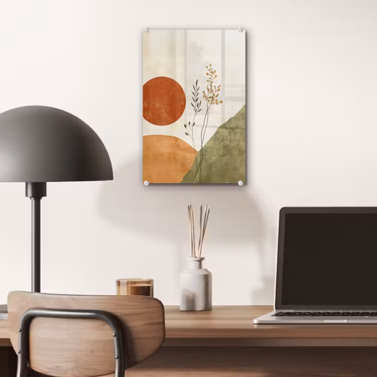 Glas schilderij - Zon - Abstract - Takken - Oranje — 7