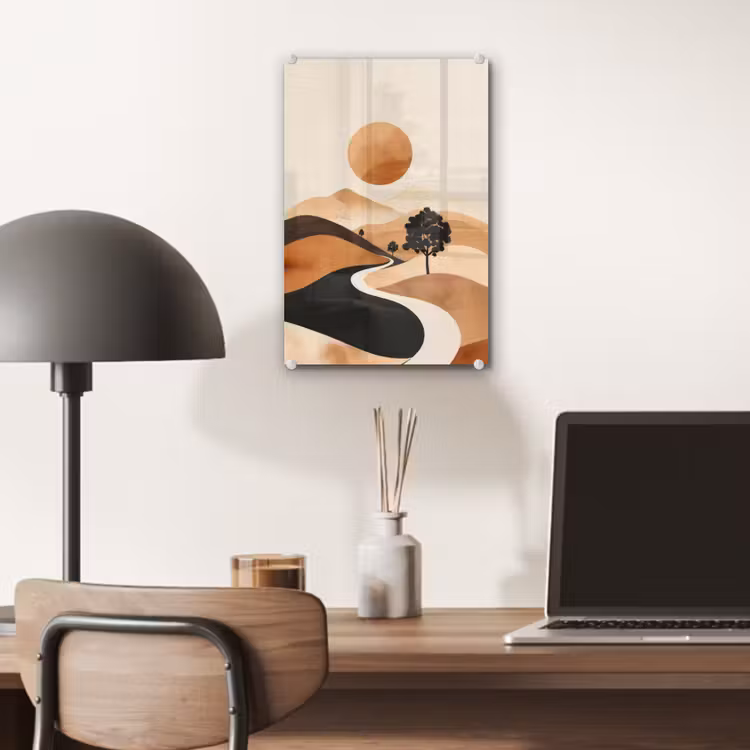 Glas schilderij - Zon - Heuvels - Boom - Abstract — 7