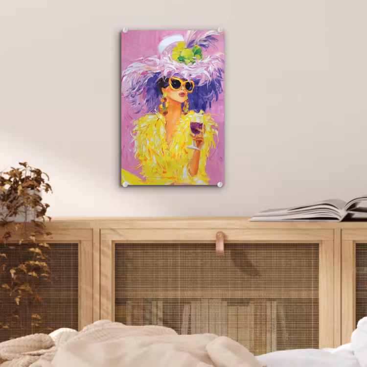 Glas schilderij - Zonnebril - Vrouw - Jas - Veren — 5