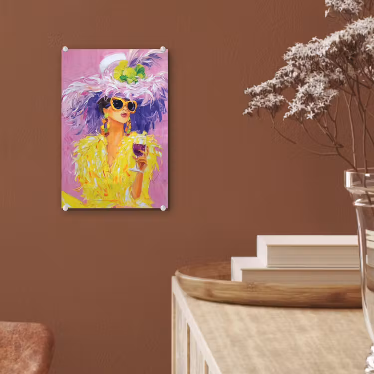 Glas schilderij - Zonnebril - Vrouw - Jas - Veren — 6