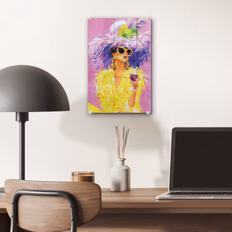 Glas schilderij - Zonnebril - Vrouw - Jas - Veren — 7