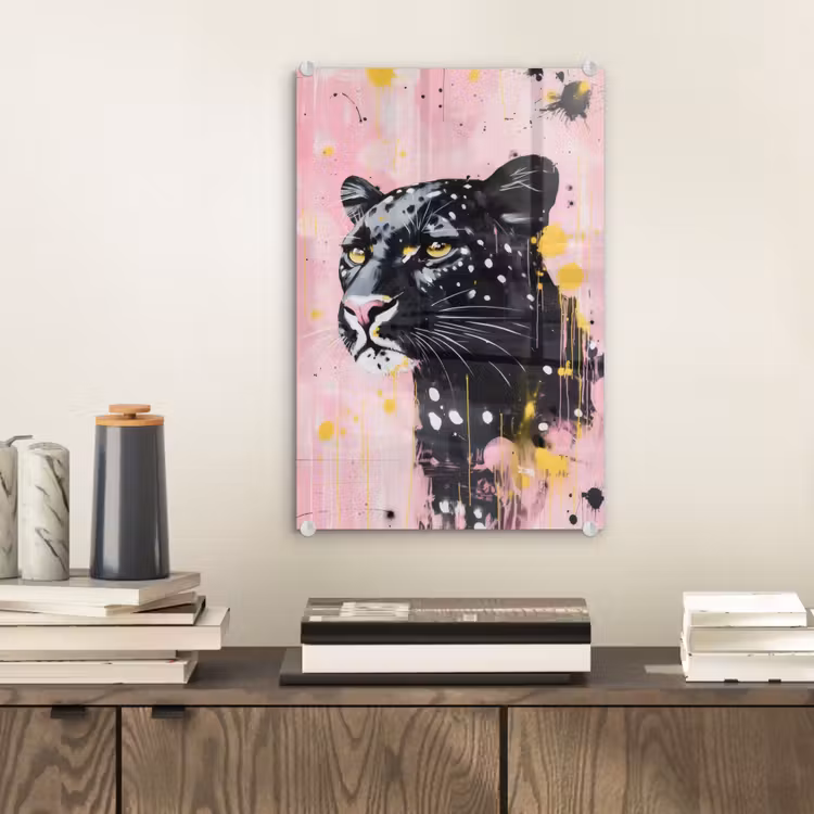 Glas schilderij - Zwart - Panter - Roze - Abstract — 2