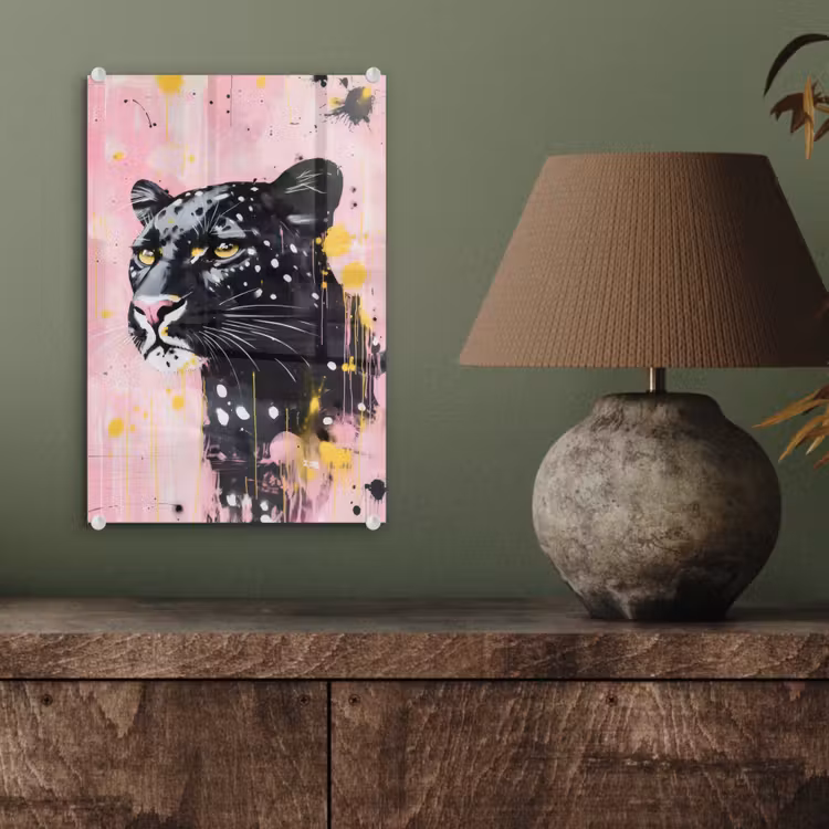 Glas schilderij - Zwart - Panter - Roze - Abstract — 4