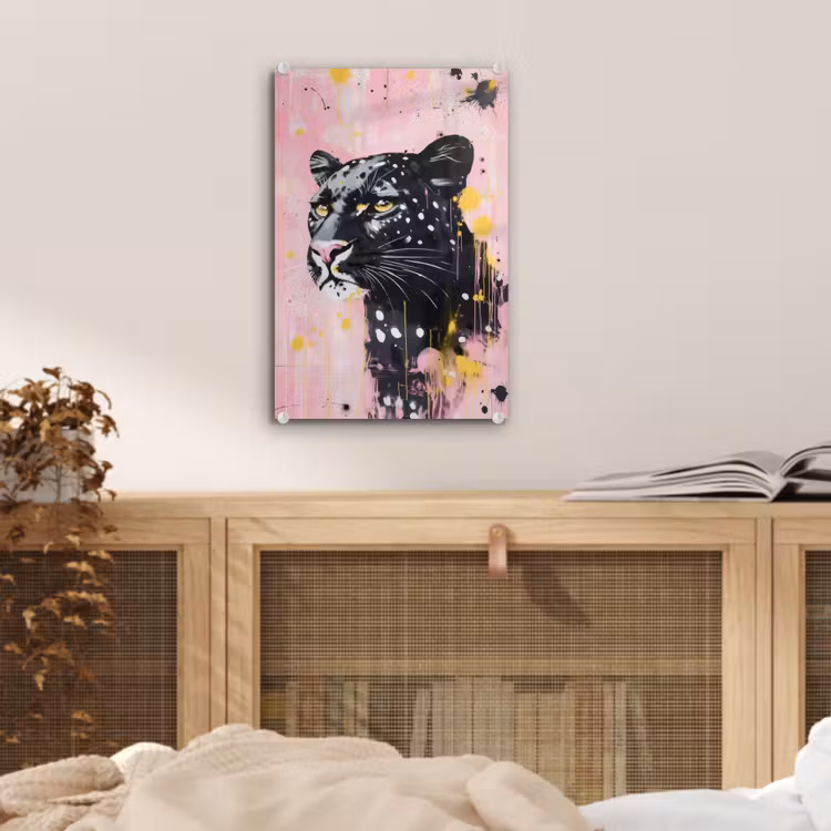 Glas schilderij - Zwart - Panter - Roze - Abstract — 5