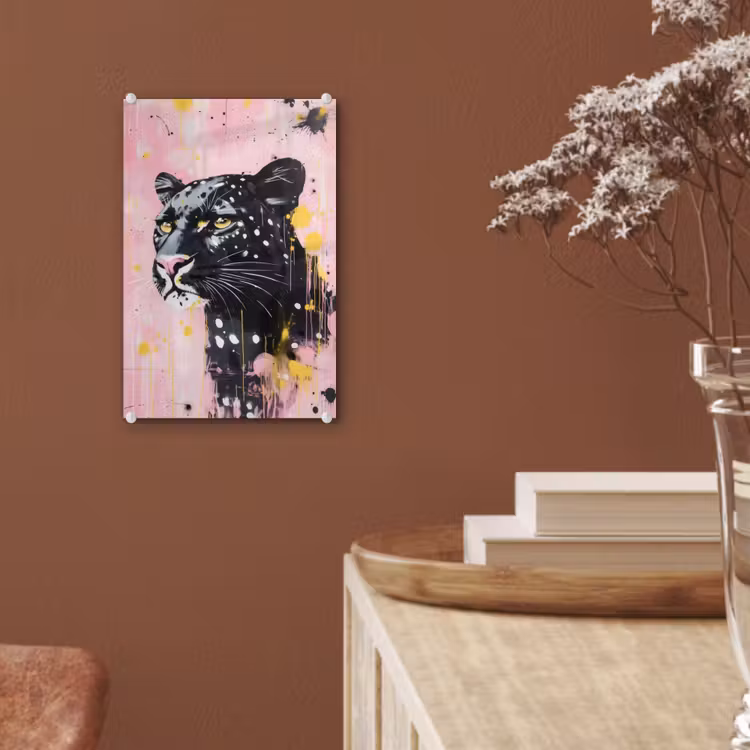 Glas schilderij - Zwart - Panter - Roze - Abstract — 6