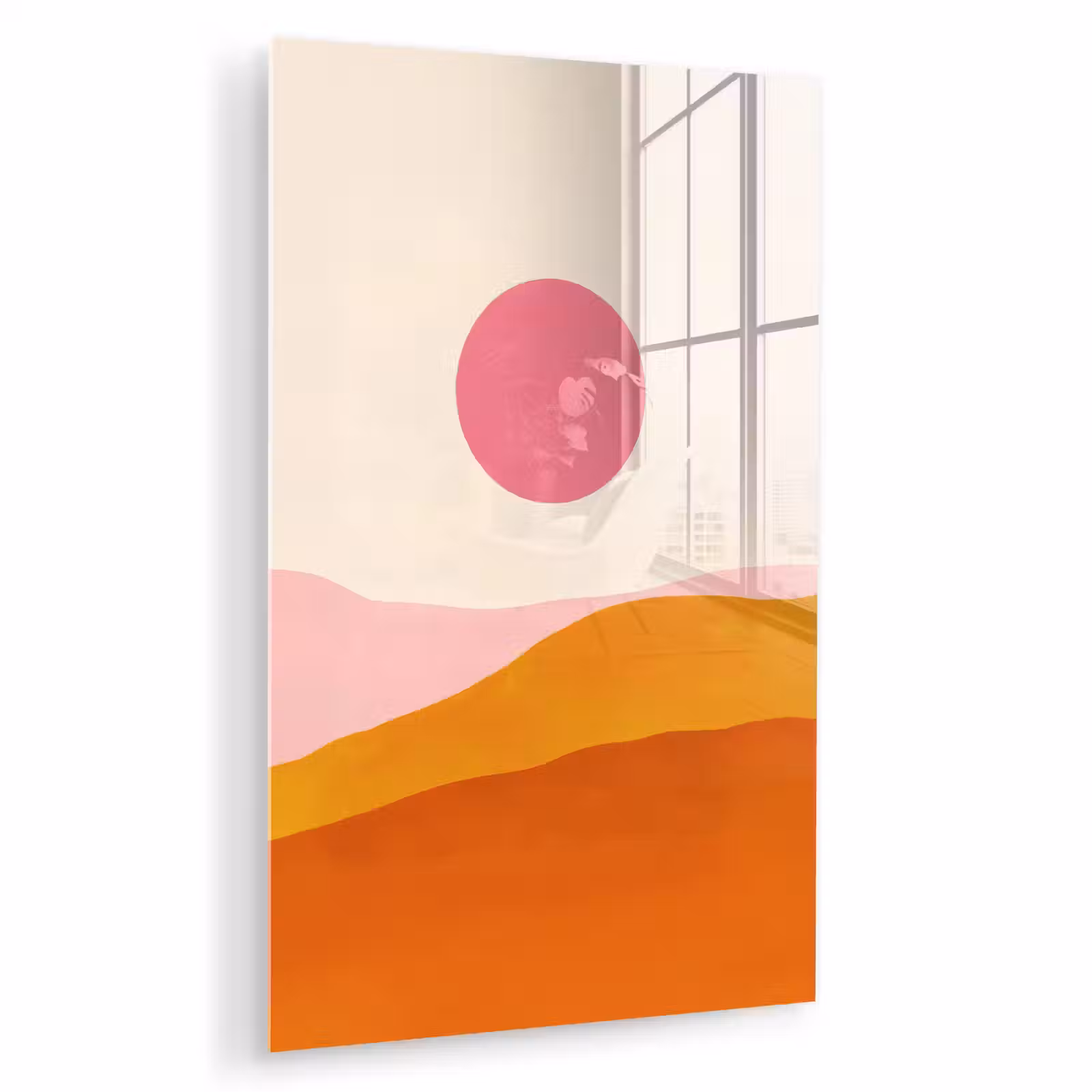 Glas schilderij - Zon - Heuvels - Abstract - Roze — 1
