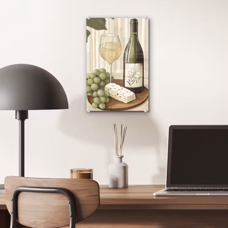 Glas schilderij - Wijn - Druiven - Kaas - Bladeren — 7