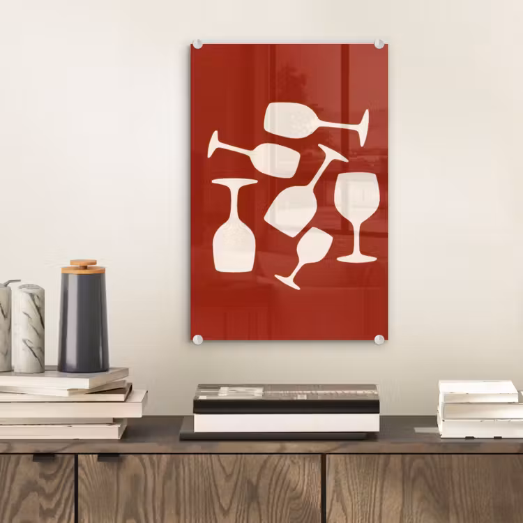 Glas schilderij - Wijnglazen - Silhouetten - Wit — 2