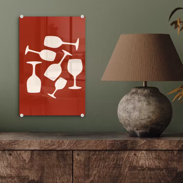 Glas schilderij - Wijnglazen - Silhouetten - Wit — 4