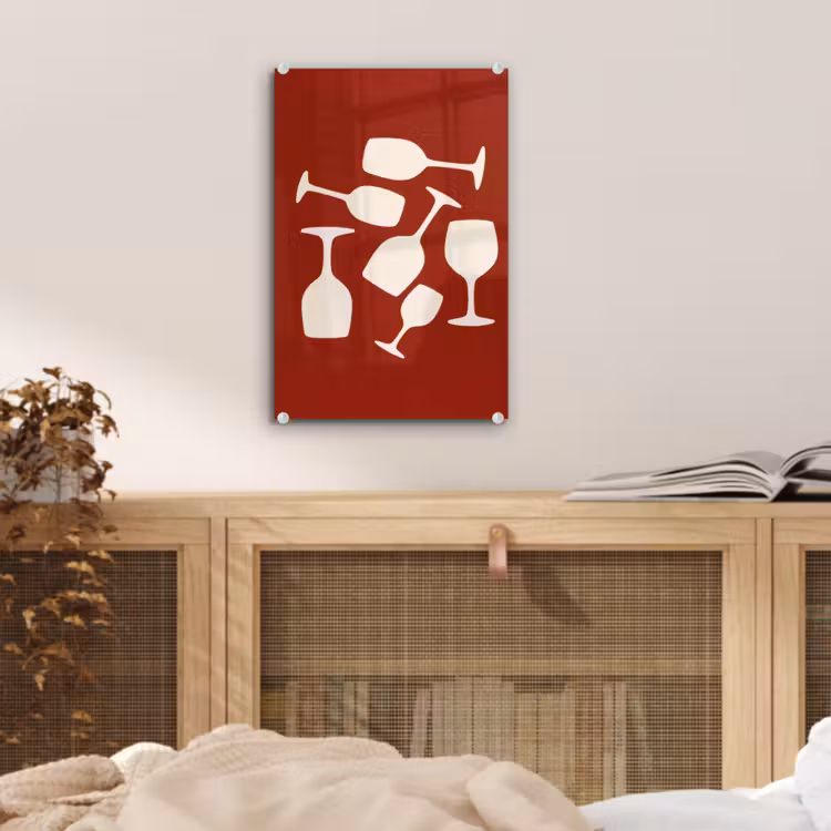 Glas schilderij - Wijnglazen - Silhouetten - Wit — 5