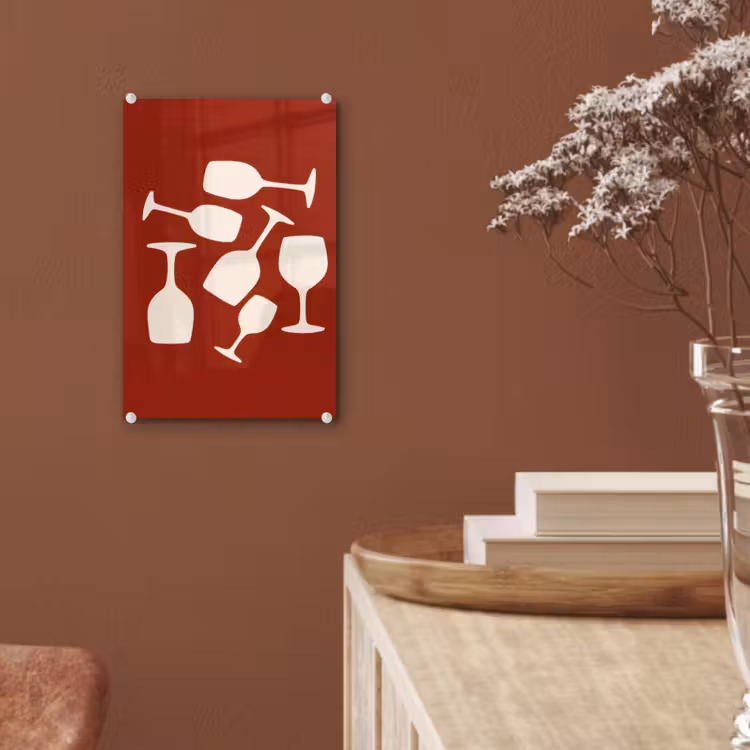 Glas schilderij - Wijnglazen - Silhouetten - Wit — 6