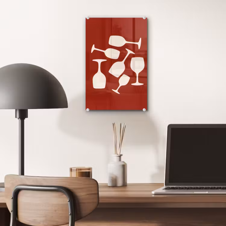 Glas schilderij - Wijnglazen - Silhouetten - Wit — 7