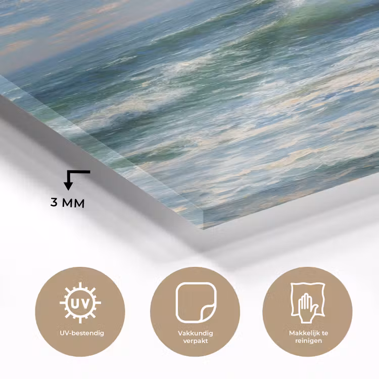 Glas schilderij - Zee - Golven - Rotsen - Meeuwen — 3