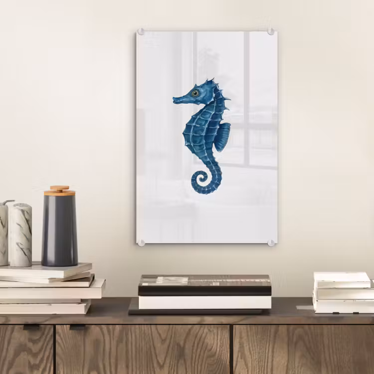 Glas schilderij - Zeepaardje - Staart - Blauw — 2