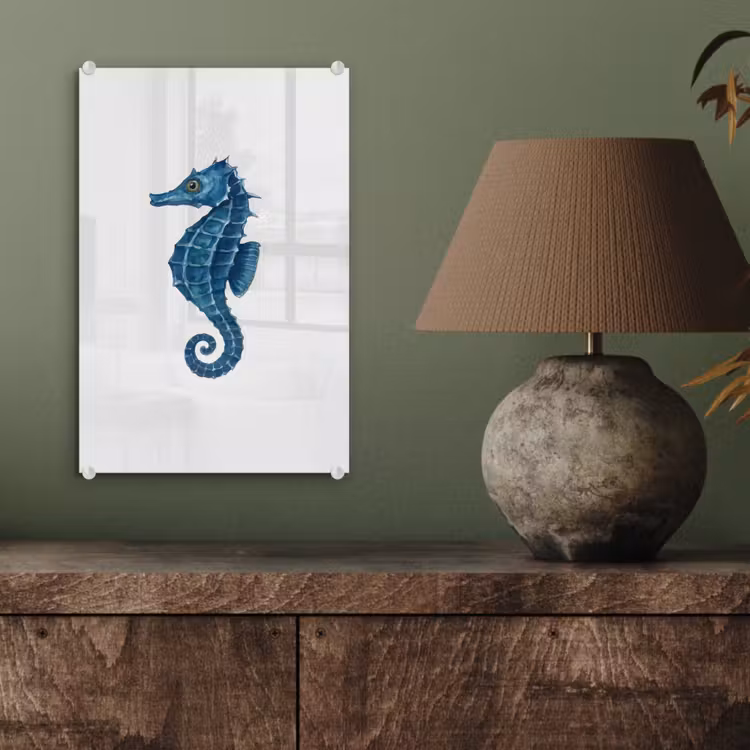 Glas schilderij - Zeepaardje - Staart - Blauw — 4