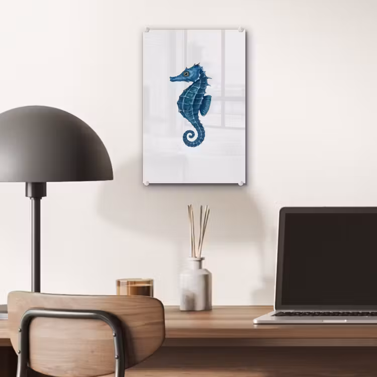 Glas schilderij - Zeepaardje - Staart - Blauw — 7
